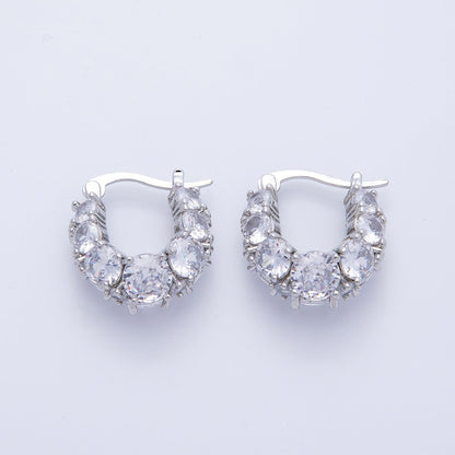 14K Gold Filled 18.8mm Clear CZ Gradient Latch Hoop Earrings in Gold &amp; Silver | Earrings-00004-00005