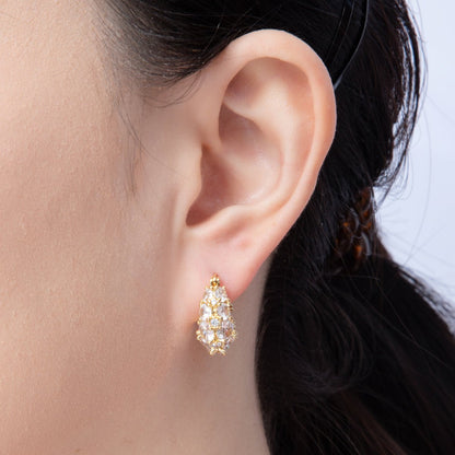 14K Gold Filled 18.8mm Clear CZ Gradient Latch Hoop Earrings in Gold &amp; Silver | Earrings-00004-00005