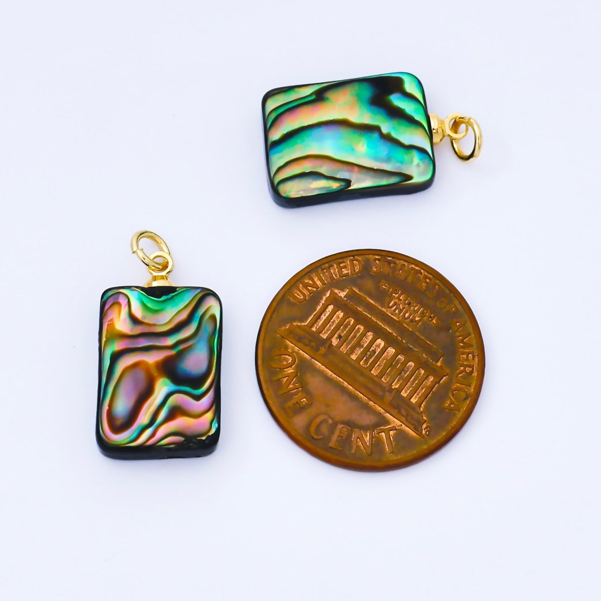 14K Gold Filled 18mm Abalone Pearl Gemstone Rectangle Tag Charm | AF584