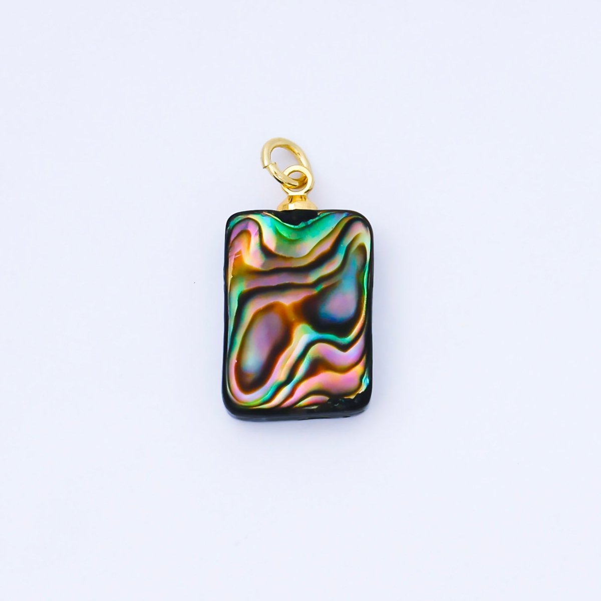 14K Gold Filled 18mm Abalone Pearl Gemstone Rectangle Tag Charm | AF584