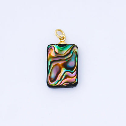 14K Gold Filled 18mm Abalone Pearl Gemstone Rectangle Tag Charm | AF584