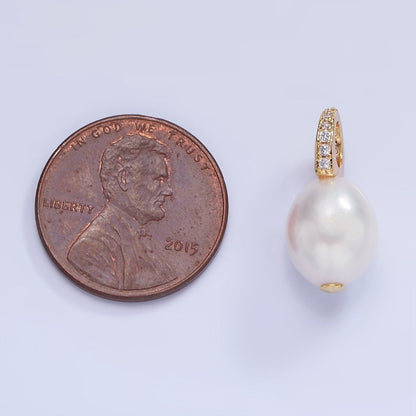 14K Gold Filled 18mm Baroque Freshwater Pearl Micro Paved CZ Drop Pendant | P1724
