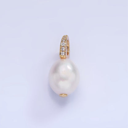 14K Gold Filled 18mm Baroque Freshwater Pearl Micro Paved CZ Drop Pendant | P1724