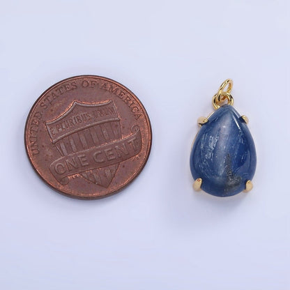 14K Gold Filled 18mm Blue Kyanite Gemstone Teardrop Charm | AG752
