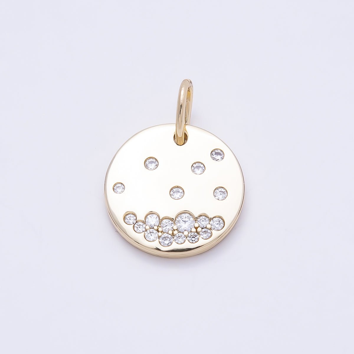 14K Gold Filled 18mm Clear CZ Dotted Round Pendant | Charms-01053