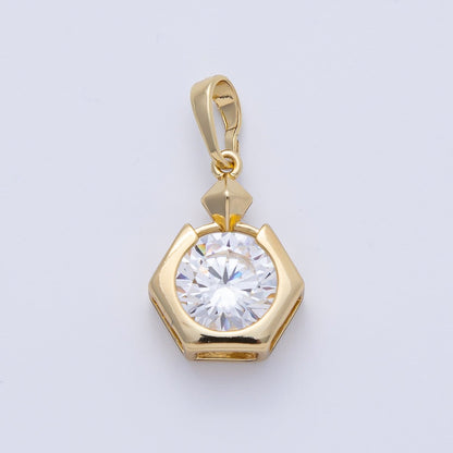 14K Gold Filled 18mm Clear CZ Round Hexagon Pendant | Charms-00083
