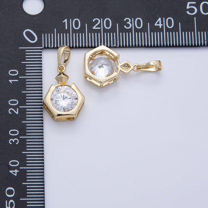 14K Gold Filled 18mm Clear CZ Round Hexagon Pendant | Charms-00083