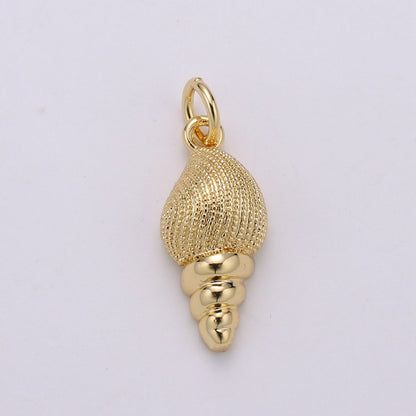 OS 14K Gold Filled 18mm Dotted Clam Shell Minimalist Charm | D195