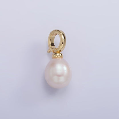 14K Gold Filled 18mm Freshwater Pearl Drop Snap Latch Bail Pendant | P1696