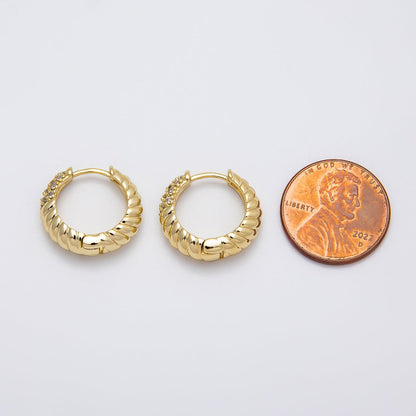 14K Gold Filled 18mm Micro Paved CZ Croissant Huggie Earrings | Earrings-00264