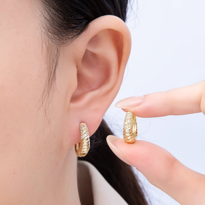 14K Gold Filled 18mm Micro Paved CZ Croissant Huggie Earrings | Earrings-00264