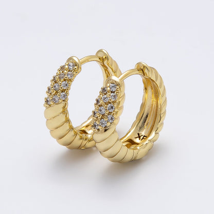 14K Gold Filled 18mm Micro Paved CZ Croissant Huggie Earrings | Earrings-00264