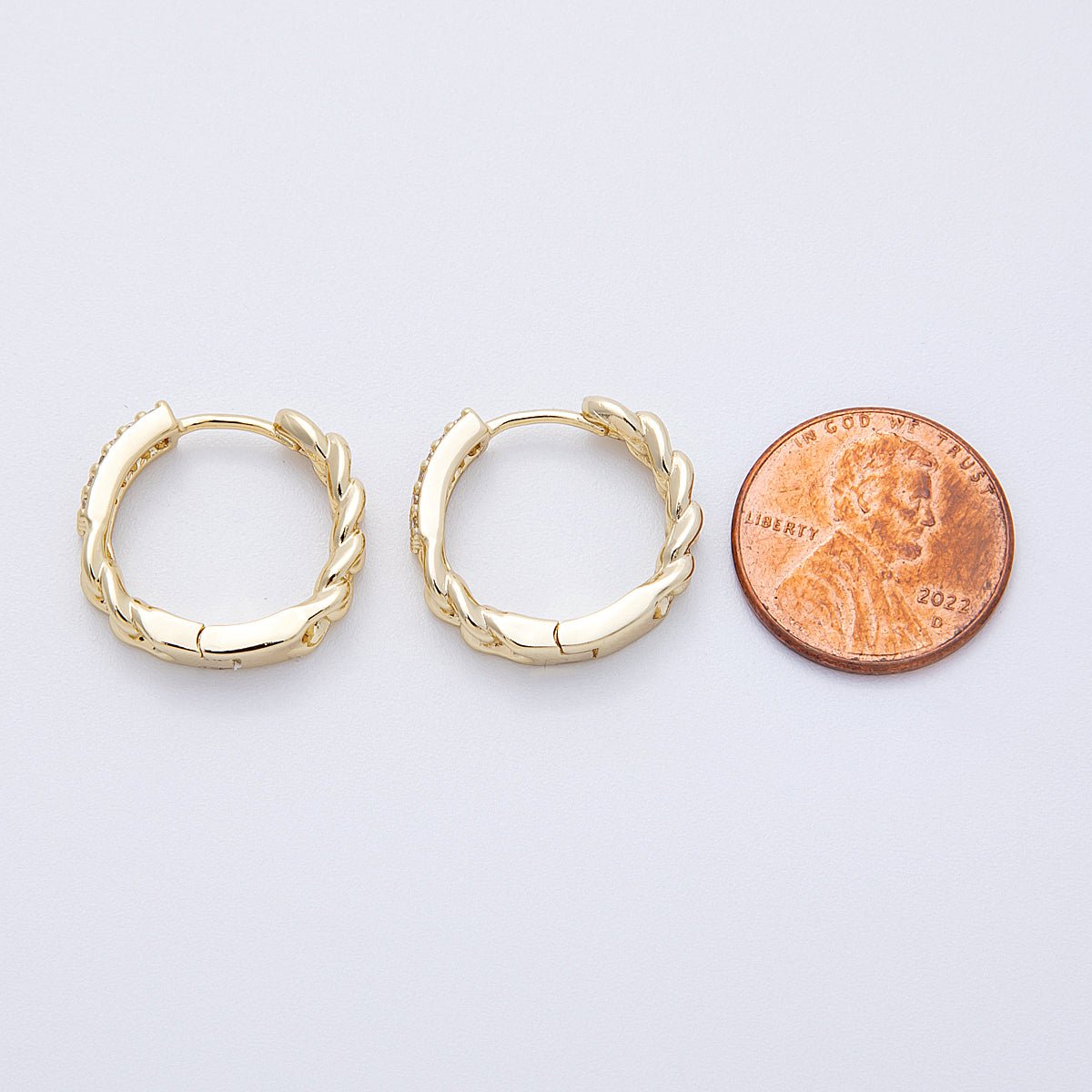 14K Gold Filled 18mm Micro Paved CZ Curb Chain Huggie Earrings | Earrings-00172
