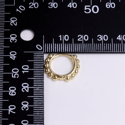 14K Gold Filled 18mm Round Beaded Bubble Ball Lined Huggie Hoop Earrings | AD-461