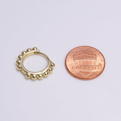 14K Gold Filled 18mm Round Beaded Bubble Ball Lined Huggie Hoop Earrings | AD-461