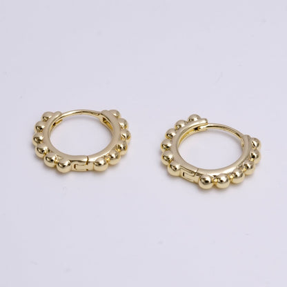 14K Gold Filled 18mm Round Beaded Bubble Ball Lined Huggie Hoop Earrings | AD-461