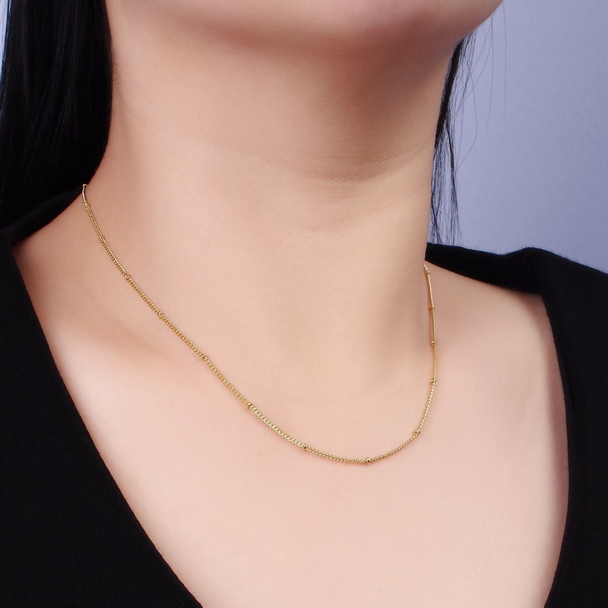 14K Gold Filled 1.8mm Satellite Curb Chain 17 Inch Necklace w. Extender in Gold &amp; Silver | WA-2455 WA-2456