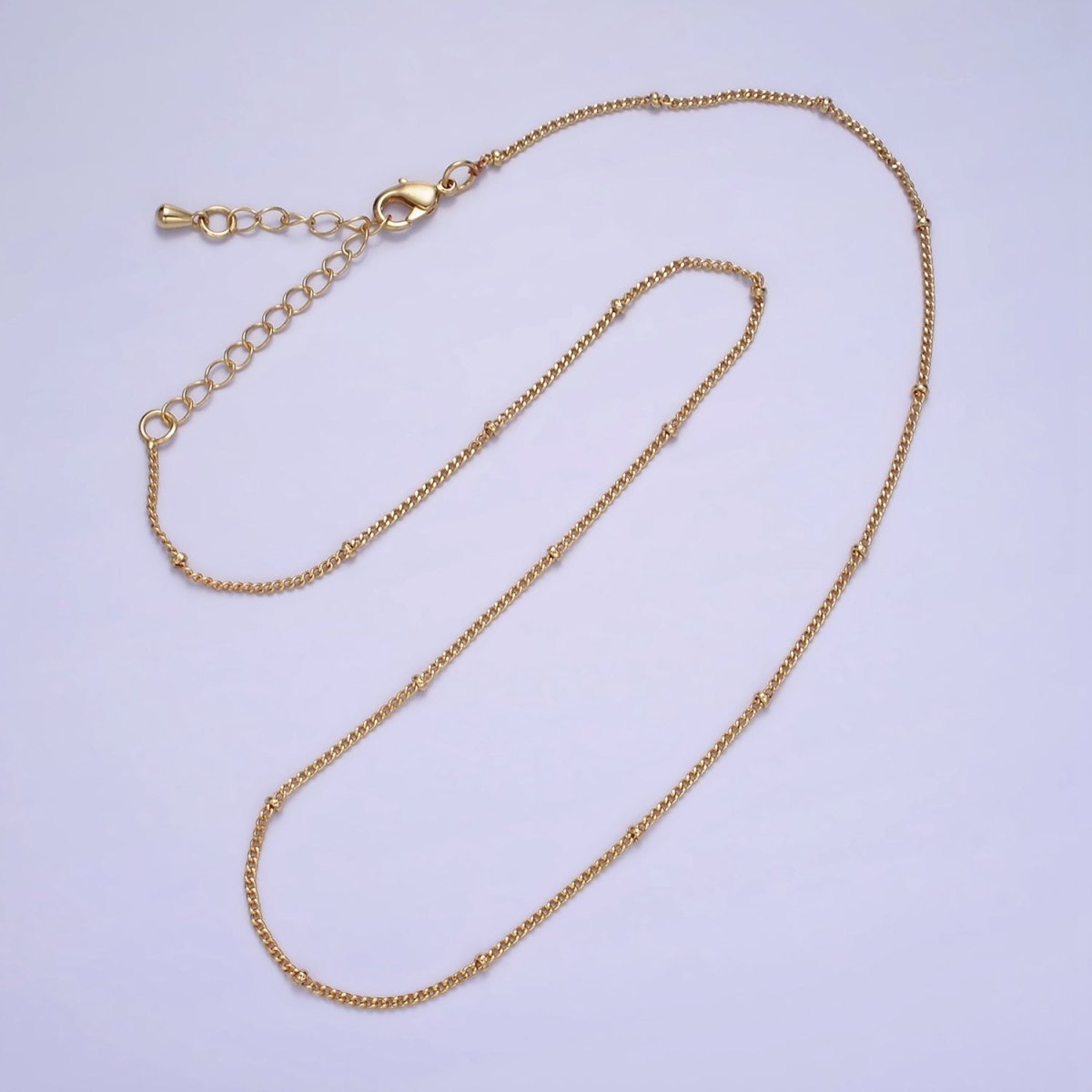 14K Gold Filled 1.8mm Satellite Curb Chain 17 Inch Necklace w. Extender in Gold &amp; Silver | WA-2455 WA-2456