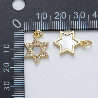 14K Gold Filled 18mm Star of David Shell Pearl Micro Paved CZ Religious Charm | Charms-00018