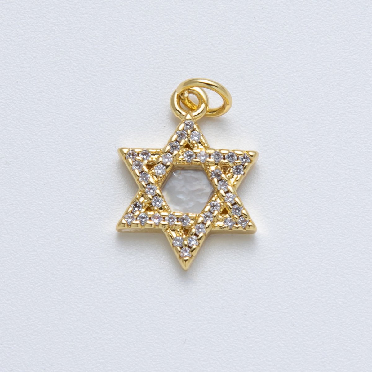 14K Gold Filled 18mm Star of David Shell Pearl Micro Paved CZ Religious Charm | Charms-00018
