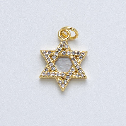 14K Gold Filled 18mm Star of David Shell Pearl Micro Paved CZ Religious Charm | Charms-00018