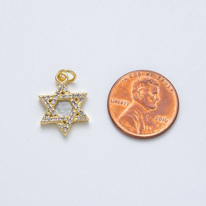 14K Gold Filled 18mm Star of David Shell Pearl Micro Paved CZ Religious Charm | Charms-00018