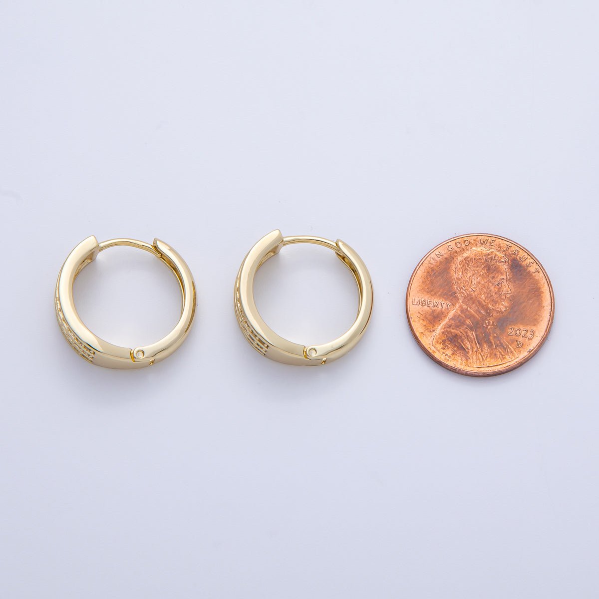 14K Gold Filled 18mm Triple Micro Paved CZ Huggie Earrings | Earrings-00091