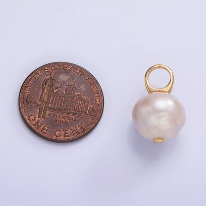 14K Gold Filled 18mm White Freshwater Pearl Button Drop Pendant | P1688