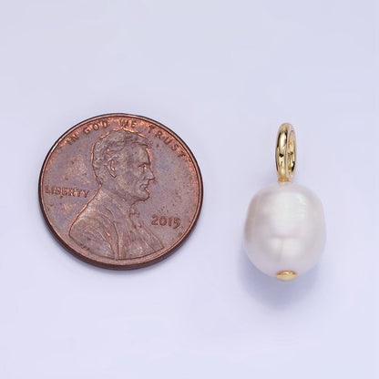 14K Gold Filled 18mm White Freshwater Pearl Oval Drop Pendant | P1725