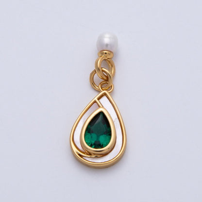 14K Gold Filled 19.5mm Pink, Green CZ Shell Pearl Drop Findings | Findings-400002