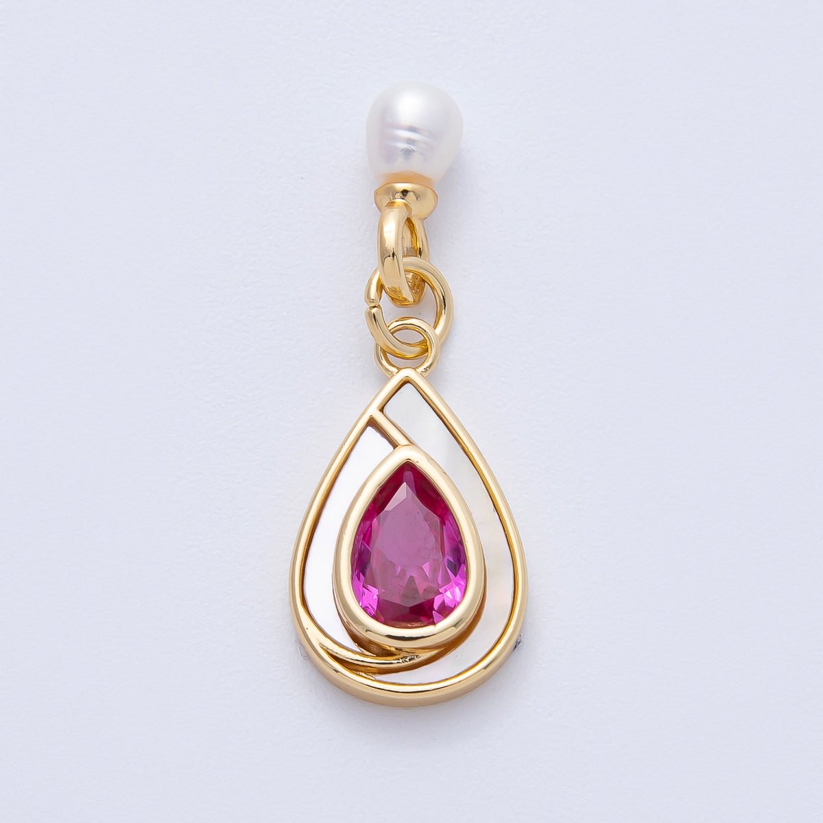 14K Gold Filled 19.5mm Pink, Green CZ Shell Pearl Drop Findings | Findings-400002