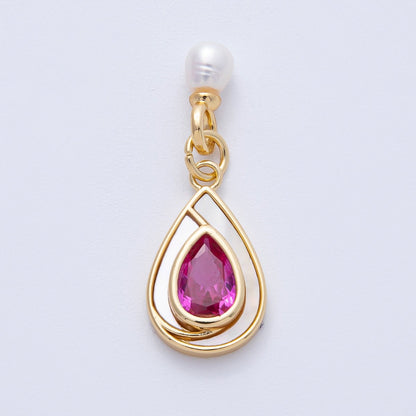 14K Gold Filled 19.5mm Pink, Green CZ Shell Pearl Drop Findings | Findings-400002