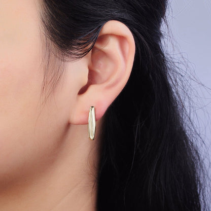 14K Gold Filled 19.5mm Rectangle Thin Lined Geometric Hoop Earrings | AB415