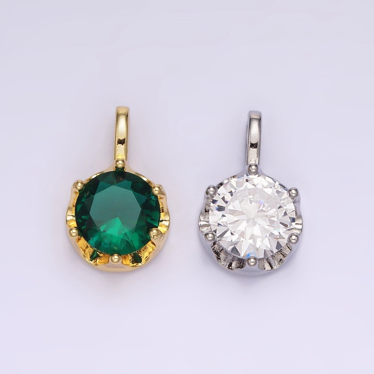 14K Gold Filled 19mm Green, Clear CZ Solitaire Pendant in Gold &amp; Silver | N1834 N1835