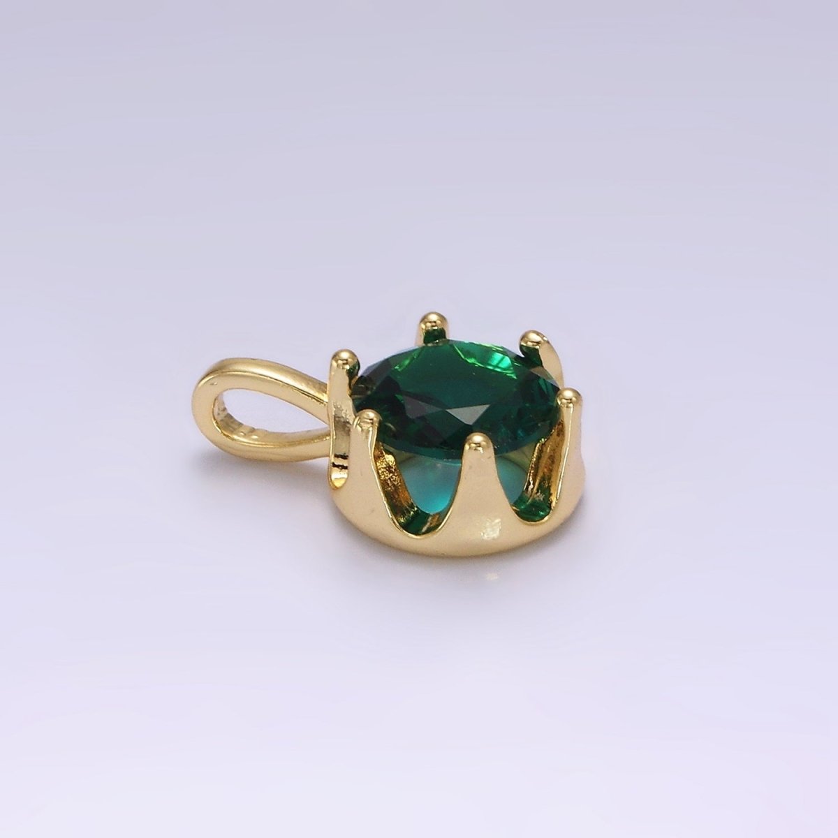 14K Gold Filled 19mm Green, Clear CZ Solitaire Pendant in Gold &amp; Silver | N1834 N1835