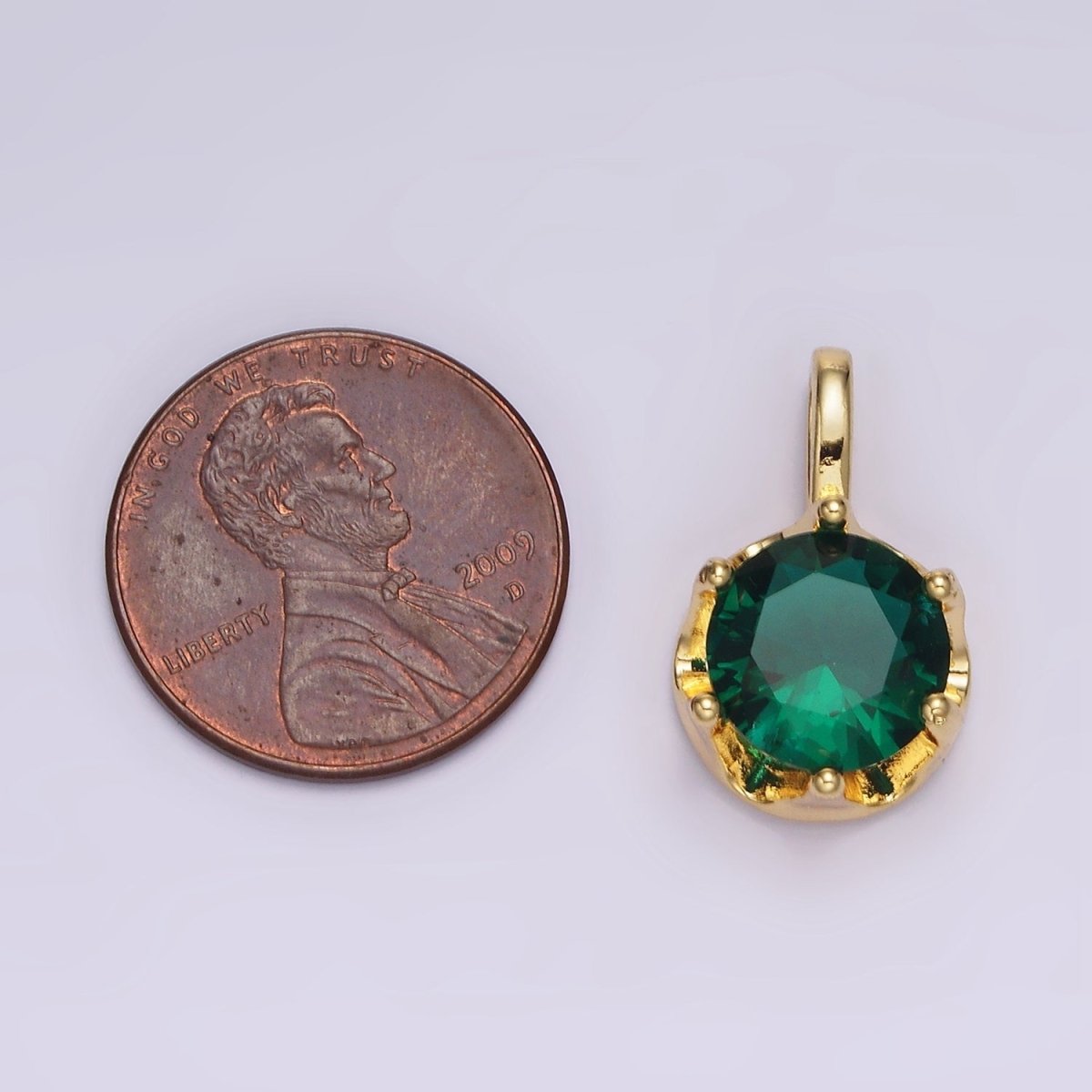 14K Gold Filled 19mm Green, Clear CZ Solitaire Pendant in Gold &amp; Silver | N1834 N1835