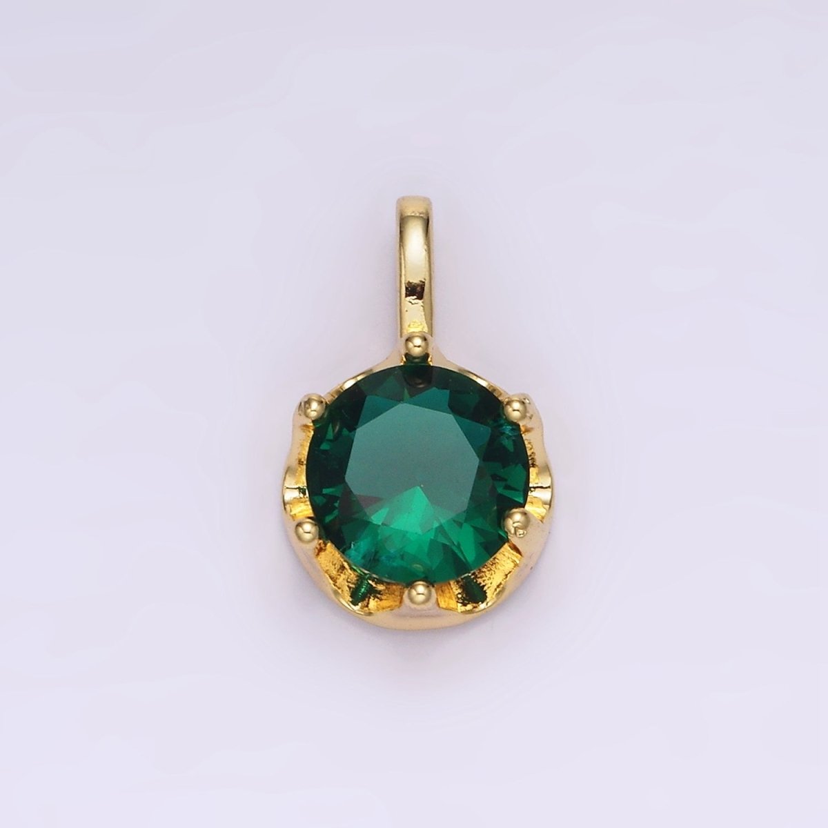 14K Gold Filled 19mm Green, Clear CZ Solitaire Pendant in Gold &amp; Silver | N1834 N1835