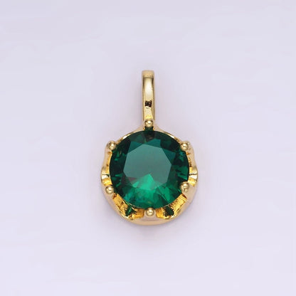 14K Gold Filled 19mm Green, Clear CZ Solitaire Pendant in Gold &amp; Silver | N1834 N1835