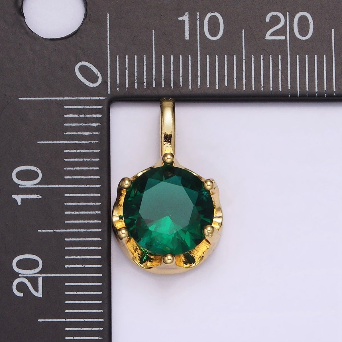 14K Gold Filled 19mm Green, Clear CZ Solitaire Pendant in Gold &amp; Silver | N1834 N1835