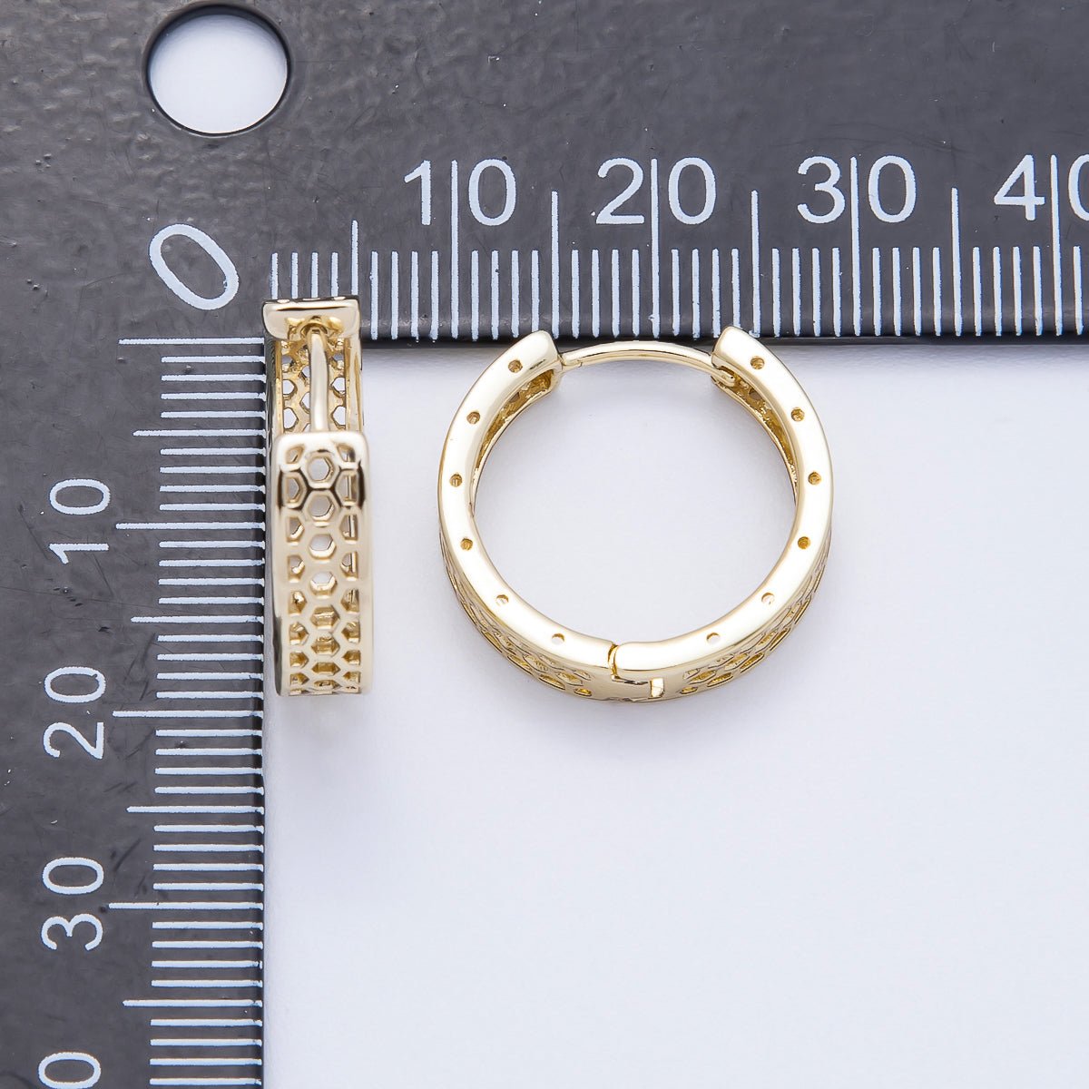 14K Gold Filled 19mm Round Filigree Open Huggie Earrings | Earrings-00358