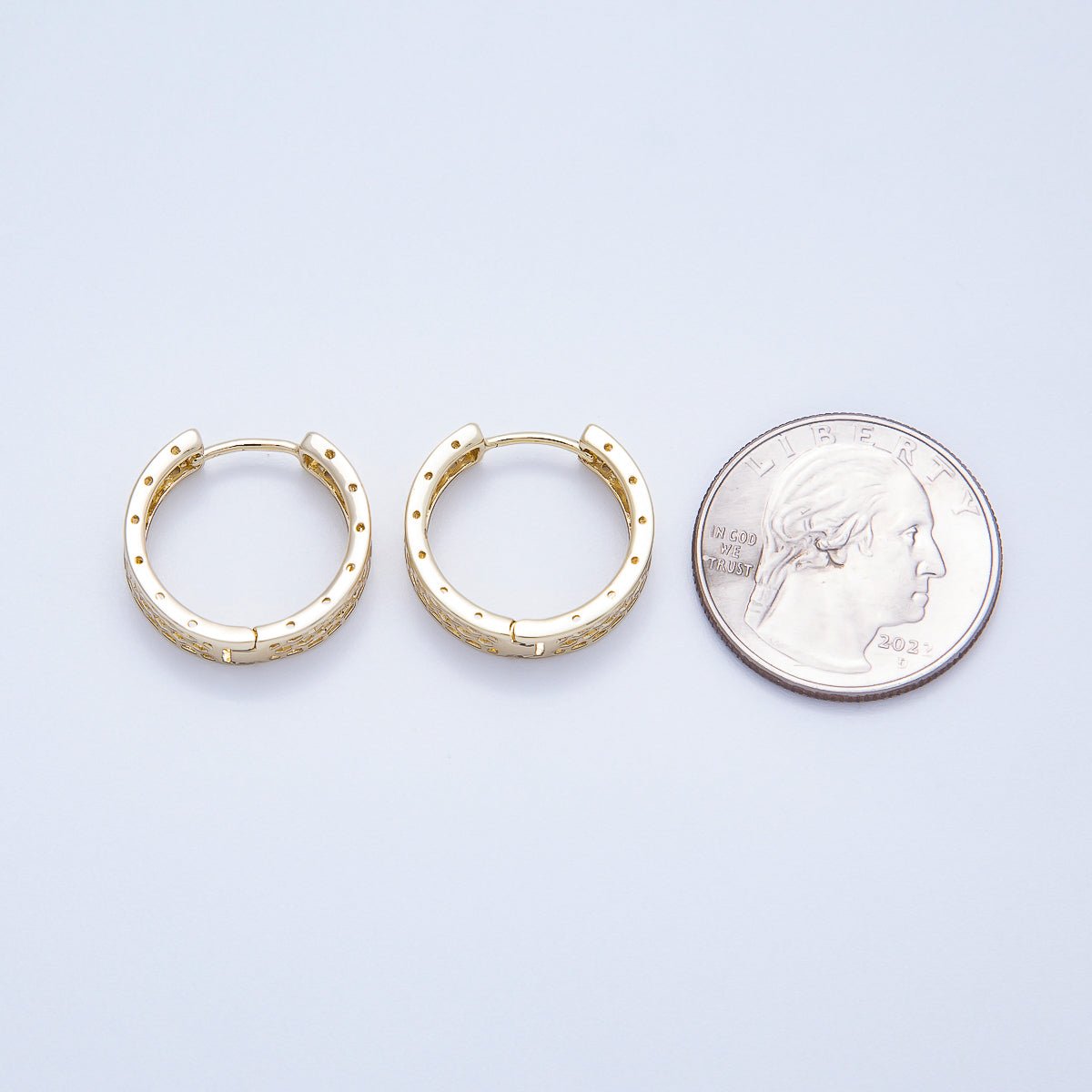 14K Gold Filled 19mm Round Filigree Open Huggie Earrings | Earrings-00358
