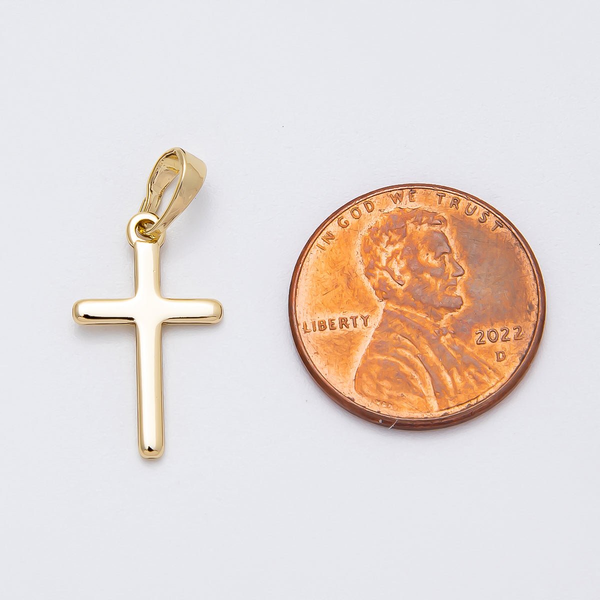 14K Gold Filled 19mm Minimalist Cross Religious Pendant | Charms-00517