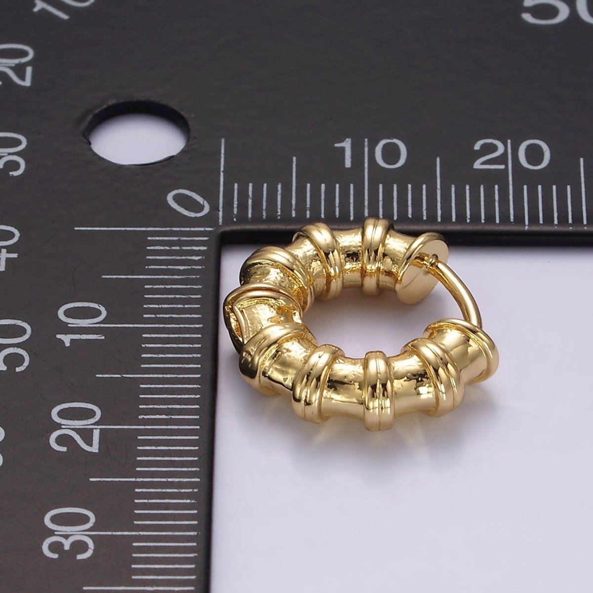 14K Gold Filled 19mm Minimalist Double Lined Chubby Huggie Earrings | AE942