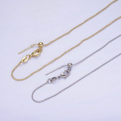 14K Gold Filled 1mm Bead Chain 17.5 Inch Needle Slider Necklace in Gold &amp; Silver | WA-2426 WA-2427