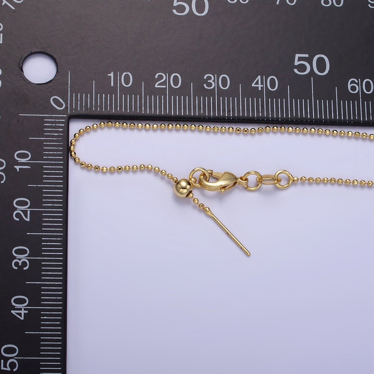 14K Gold Filled 1mm Bead Chain 17.5 Inch Needle Slider Necklace in Gold &amp; Silver | WA-2426 WA-2427