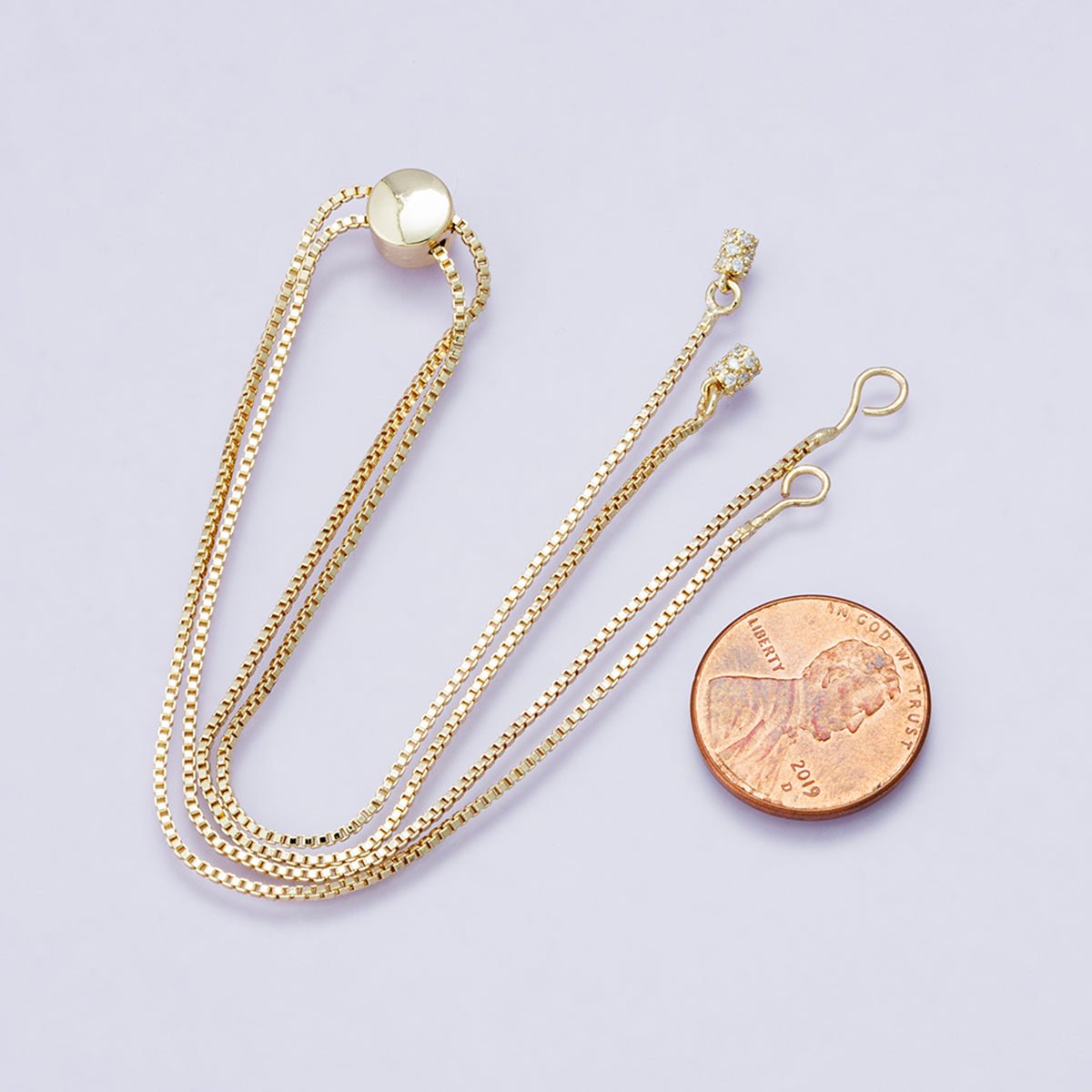 14K Gold Filled 1mm Box Chain Bolo Slider Adjustable 19 Inch Necklace | WA-04200