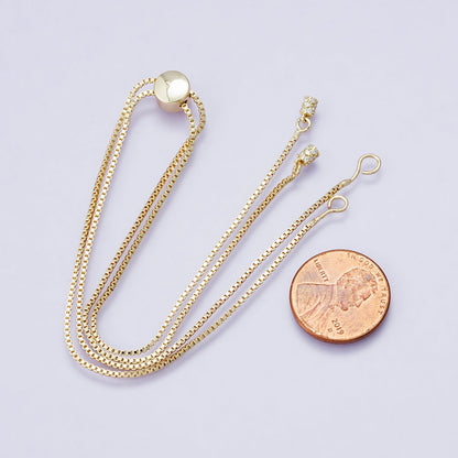 14K Gold Filled 1mm Box Chain Bolo Slider Adjustable 19 Inch Necklace | WA-04200