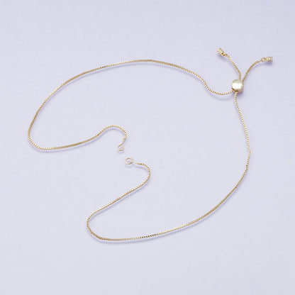14K Gold Filled 1mm Box Chain Bolo Slider Adjustable 19 Inch Necklace | WA-04200