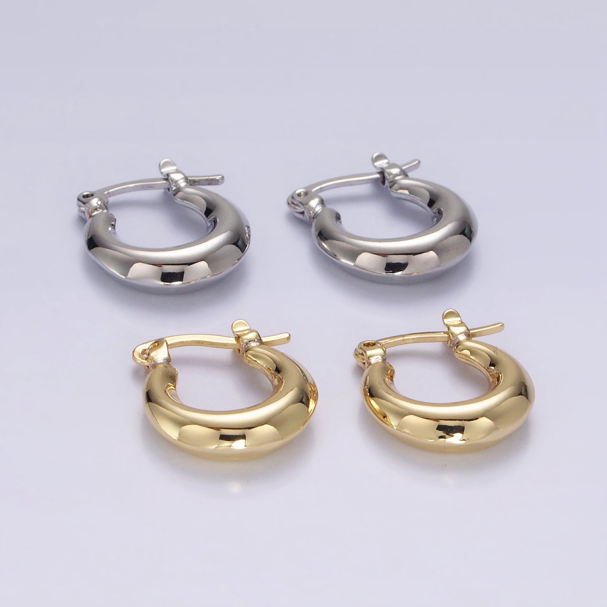 14K Gold Filled 20mm Chubby U-Curved Latch Hoop Earrings in Gold &amp; Silver | AE751