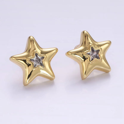 14K Gold Filled 20mm Clear CZ Celestial Star Dome Stud Earrings | P510